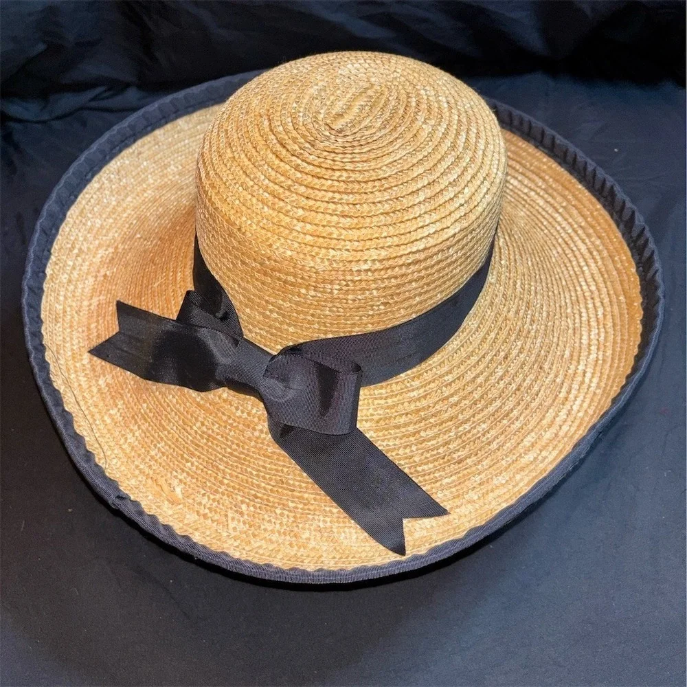 San Diego Hat Company Sun Hat Womens L Beige Wide Brim Ribbon Beach grossgrain